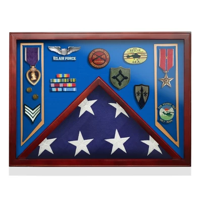 Reminded Military Shadow Box Display Case For Medals & Burial Flag - Solid Wood Cabinet With Velvet Insert 4 Reminded Military Shadow Box Display Case For Medals & Burial Flag - Solid Wood Cabinet With Velvet Insert - Image 2