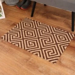 2'x3' ColorStar Greek Grid Door Mat Chocolate - Bungalow Flooring