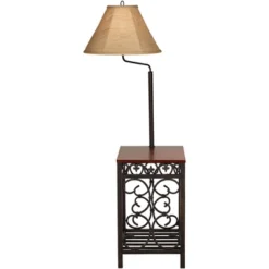 Regency Hill Travata Rustic Vintage Floor Lamp With End Table 54" Tall Bronze Scrollwork Swing Arm Burlap Fabric Empire Shade For Living Room Reading -Home Decor Store GUEST 03bcc231 485d 440f a0f1 29da4ad6ac29