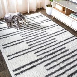 Petra Stripe Geometric Shag Area Rug - JONATHAN Y -Home Decor Store GUEST 03da5f10 d325 4c78 875a fe00ce182507