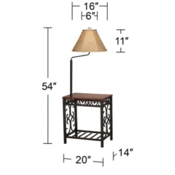 Regency Hill Travata Rustic Vintage Floor Lamp With End Table 54" Tall Bronze Scrollwork Swing Arm Burlap Fabric Empire Shade For Living Room Reading -Home Decor Store GUEST 049c0904 4adc 42c7 8e8d 191bbd8512ad