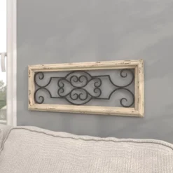 Wood Scroll Window Inspired Wall Decor With Metal Scrollwork Relief White - Olivia & May -Home Decor Store GUEST 05e609e7 f19d 4be8 9a38 2050c2595f92