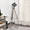 HOMCOM Industrial Style Tripod Floor Lamp, Vintage Spotlight Reading Lamp With Wooden Metal Legs, Wood And Black