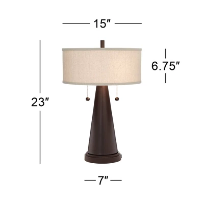 Franklin Iron Works Craig Rustic Farmhouse Table Lamps Set Of 2 With Round Risers 24 1/2" High Bronze With USB Charging Port Natural Shade For Desk 9 Franklin Iron Works Craig Rustic Farmhouse Table Lamps Set Of 2 With Round Risers 24 1/2" High Bronze With USB Charging Port Natural Shade For Desk - Image 7