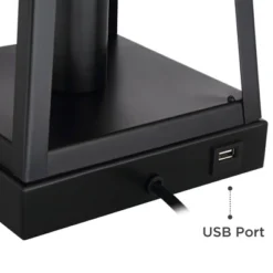 Franklin Iron Works Kacey Industrial Table Lamps 25 1/4" High Set Of 2 Dark Black With USB Charging Port LED Nightlight Peanut Shade For Bedroom Desk -Home Decor Store GUEST 08140a9b 1c41 4f63 8683 51d6eb062e89