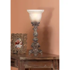 Regency Hill French LED Uplight Desk Table Lamp 18" High Beige Wash Candlestick Alabaster Glass Shade For Bedroom Bedside Office -Home Decor Store GUEST 08e6f0e2 da94 422f 8b2a 36575c4c1e69