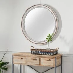 Wood Wall Mirror With Bead Detailing White - Olivia & May