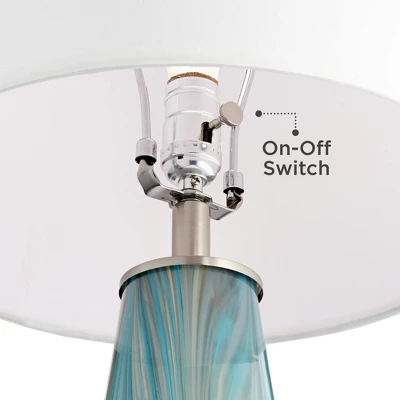 Possini Euro Design Jaime Coastal Table Lamp With Round White Marble Riser 26" High Blue Gray Drum Shade For Bedroom Living Room Office House Home 5 Possini Euro Design Jaime Coastal Table Lamp With Round White Marble Riser 26" High Blue Gray Drum Shade For Bedroom Living Room Office House Home - Image 3