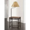 Regency Hill Travata Rustic Vintage Floor Lamp With End Table 54" Tall Bronze Scrollwork Swing Arm Burlap Fabric Empire Shade For Living Room Reading