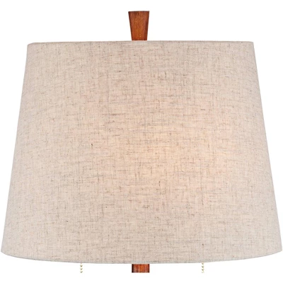 360 Lighting Omar Modern Modern Mid Century Table Lamps 28 3/4" Tall Set Of 2 Brown Wood Oatmeal Tapered Drum Shade For Bedroom Living Room Bedside 5 360 Lighting Omar Modern Modern Mid Century Table Lamps 28 3/4" Tall Set Of 2 Brown Wood Oatmeal Tapered Drum Shade For Bedroom Living Room Bedside - Image 3