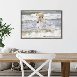 23" X 16" Camargue Horse In The Surf By Ellen Goff Danita Delimont Framed Canvas Wall Art - Amanti Art -Home Decor Store GUEST 1c8ed782 e5a7 4e0a a732 93aa57bb40eb