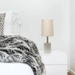 Concrete Table Lamp With Linen Shade Antique Brass - Lalia Home -Home Decor Store GUEST 1ccce30b cff4 4468 9cdf ea809ca11550