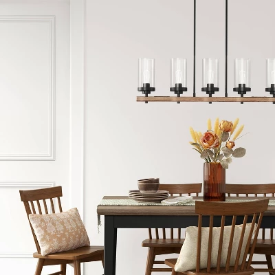 Wood Linear Ceiling Chandelier Wood Tone - Threshold™ 4 Wood Linear Ceiling Chandelier Wood Tone - Threshold™ - Image 2