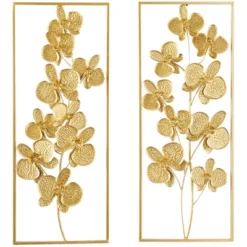 Set Of 2 Metal Floral Orchid Wall Decors With Gold Frame - CosmoLiving By Cosmopolitan -Home Decor Store GUEST 1e9f2761 bbde 4f2b b762 e47a39c78470