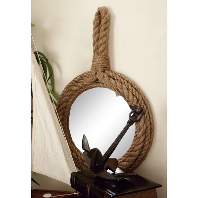 Jute Wall Mirror With Rope Accents Set Of 3 Brown - Olivia & May 3 Jute Wall Mirror With Rope Accents Set Of 3 Brown - Olivia & May