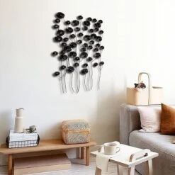 LuxenHome Black With Gold Flowers Abstract Metal Wall Art