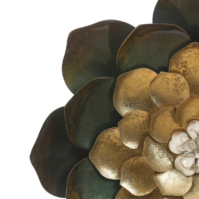LuxenHome Green, Gold, And White Metal Flower Wall Decor 8 LuxenHome Green, Gold, And White Metal Flower Wall Decor - Image 6