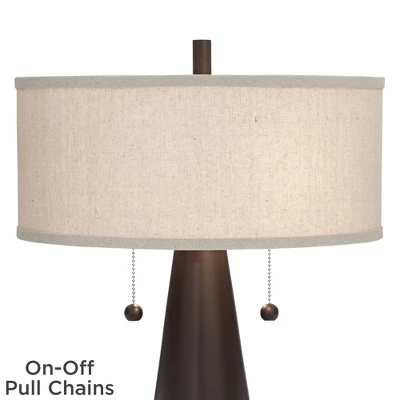 Franklin Iron Works Craig Rustic Farmhouse Table Lamps Set Of 2 With Round Risers 24 1/2" High Bronze With USB Charging Port Natural Shade For Desk 7 Franklin Iron Works Craig Rustic Farmhouse Table Lamps Set Of 2 With Round Risers 24 1/2" High Bronze With USB Charging Port Natural Shade For Desk - Image 5