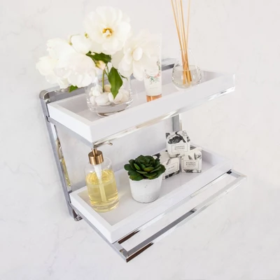 2 Tier Wall Mount Shelving Unit With Towel Rack And Trays Chrome/White - Danya B. 5 2 Tier Wall Mount Shelving Unit With Towel Rack And Trays Chrome/White - Danya B. - Image 3