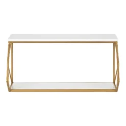 21" X 11" Brost Wood/Metal Decorative Wall Shelf White/Gold - Kate & Laurel All Things Decor