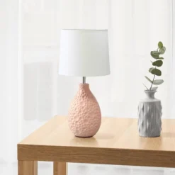 14.17" Traditional Ceramic Texture Thumbprint Tear Drop Table Desk Lamp With Tapered White Shade Pink - Creekwood Home -Home Decor Store GUEST 2a2a31b2 c3b2 4cbe 9913 0a065ea0dc90