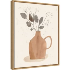 16" X 20" La Planta II Floral Vase By Victoria Barnes Framed Canvas Wall Art - Amanti Art