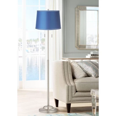 360 Lighting Abba Modern Floor Lamp Standing 66" Tall Brushed Nickel Metal Blue Satin Fabric Drum Shade For Living Room Bedroom Office House Home 3 360 Lighting Abba Modern Floor Lamp Standing 66" Tall Brushed Nickel Metal Blue Satin Fabric Drum Shade For Living Room Bedroom Office House Home