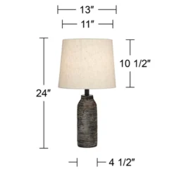 360 Lighting 24" High Mid Century Modern Farmhouse Rustic Table Lamps Set Of 2 Black Finish Oatmeal Shade Living Room Bedroom Bedside Nightstand House -Home Decor Store GUEST 2d3e891d 8f61 4f7b 8896 7d609402f79a