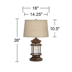 Franklin Iron Works Andreas Industrial Table Lamp 26" High Brown Metal With Nightlight LED And USB Charging Port Oatmeal Shade For Living Room Desk -Home Decor Store GUEST 30e5398d 8d45 4b7a 9408 c81680af6f99