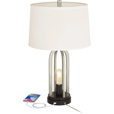 360 Lighting Marcel Modern Table Lamps Set Of 2 24 1/4" High Brushed Nickel With LED Nightlight USB Charging Port White Shade For Bedroom House Desk 4 360 Lighting Marcel Modern Table Lamps Set Of 2 24 1/4" High Brushed Nickel With LED Nightlight USB Charging Port White Shade For Bedroom House Desk - Image 2