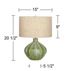 360 Lighting Gordy Modern Accent Table Lamp Handcrafted 20 1/2" High Ribbed Green Ceramic Oatmeal Fabric Drum Shade For Bedroom Living Room Bedside 13 360 Lighting Gordy Modern Accent Table Lamp Handcrafted 20 1/2" High Ribbed Green Ceramic Oatmeal Fabric Drum Shade For Bedroom Living Room Bedside -Home Decor Store GUEST 32580611 223c 4b4a 8385 930bb02223e5