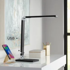 360 Lighting Jett Modern Desk Lamp 16 1/2" High Black With USB Port And Nightlight LED Dimmer Touch On Off For Bedroom Bedside Nightstand Family House