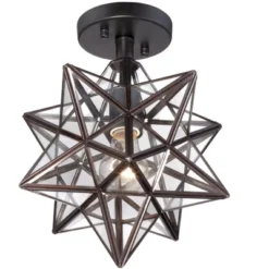 Franklin Iron Works Cuthbert Modern Farmhouse Ceiling Light Semi Flush Mount Fixture 11" Wide Black Iron Moravian Star Clear Glass Panels For Bedroom -Home Decor Store GUEST 378451ea 6ee7 4604 9062 88b7cb736f20