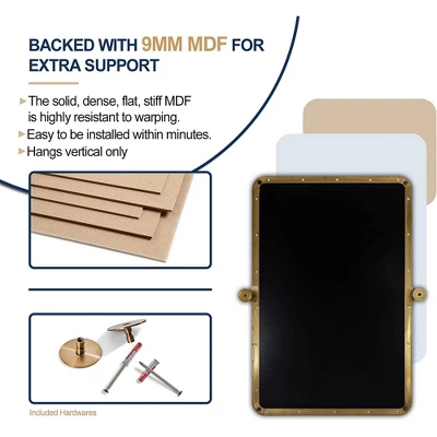 ANDY STAR 38 Inch Tall By 25 Inch Wide Rectangular Tilting Modern Floating Vanity Mirror With Rounded Edges And Adjustable Wall Mounts, Brushed Gold 4 ANDY STAR 38 Inch Tall By 25 Inch Wide Rectangular Tilting Modern Floating Vanity Mirror With Rounded Edges And Adjustable Wall Mounts, Brushed Gold - Image 2