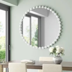36" Marlowe Beaded Round Wall Mirror White - Madison Park