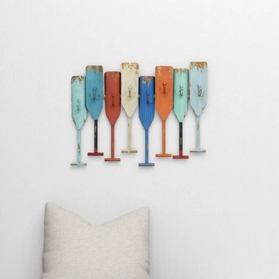 Metal Paddle Indoor Outdoor Distressed Oar Shaped 8 Hooks Wall Hook - Olivia & May 9 Metal Paddle Indoor Outdoor Distressed Oar Shaped 8 Hooks Wall Hook - Olivia & May - Image 7
