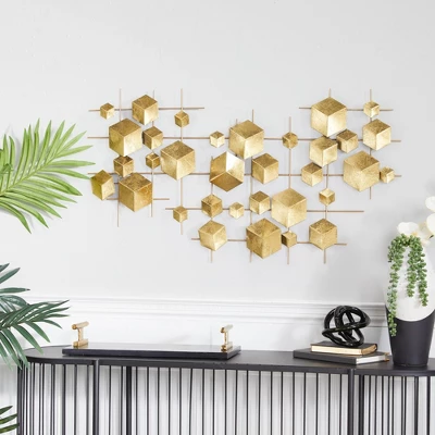 Metal Geometric 3D Cube Relief Wall Decor Gold - CosmoLiving By Cosmopolitan 3 Metal Geometric 3D Cube Relief Wall Decor Gold - CosmoLiving By Cosmopolitan