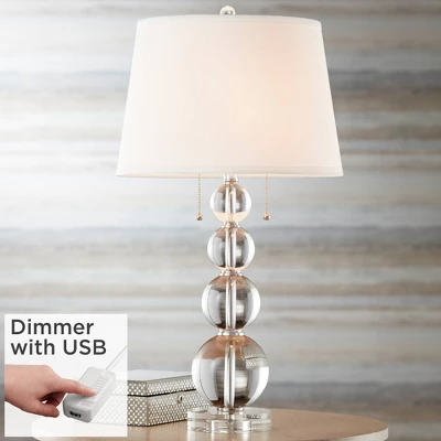 Vienna Full Spectrum Modern Table Lamp 26 1/2" High With USB Dimmer Stacked Crystal Spheres White Drum Shade For Bedroom Living Room Desk Bedside 3 Vienna Full Spectrum Modern Table Lamp 26 1/2" High With USB Dimmer Stacked Crystal Spheres White Drum Shade For Bedroom Living Room Desk Bedside