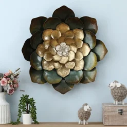 LuxenHome Green, Gold, And White Metal Flower Wall Decor 13 LuxenHome Green, Gold, And White Metal Flower Wall Decor -Home Decor Store GUEST 414400b8 64e6 4f9a abb2 701c821234b4