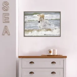 23" X 16" Camargue Horse In The Surf By Ellen Goff Danita Delimont Framed Canvas Wall Art - Amanti Art -Home Decor Store GUEST 4676bbc3 5e1d 4d25 879a 0f5455917a06