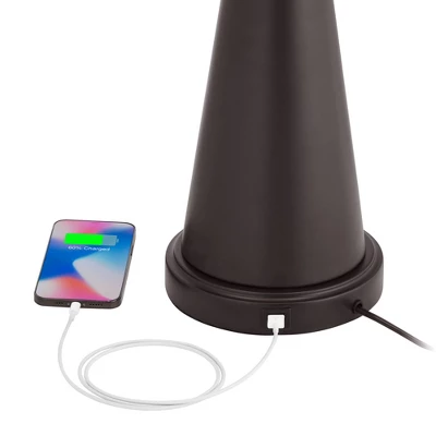 Franklin Iron Works Craig Rustic Farmhouse Table Lamps Set Of 2 With Round Risers 24 1/2" High Bronze With USB Charging Port Natural Shade For Desk 4 Franklin Iron Works Craig Rustic Farmhouse Table Lamps Set Of 2 With Round Risers 24 1/2" High Bronze With USB Charging Port Natural Shade For Desk - Image 2