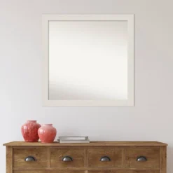 30" X 30" Non-Beveled Rustic Plank White Narrow Bathroom Wall Mirror - Amanti Art -Home Decor Store GUEST 4cf04467 bd68 4426 9ce3 61d2f248736f