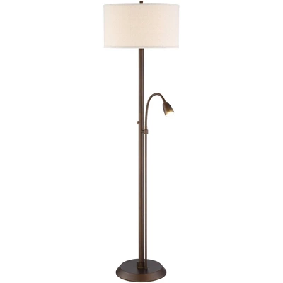 Possini Euro Design Traverse Modern Floor Lamp With LED Gooseneck Reading Light 64" Tall Oil Rubbed Bronze Oatmeal Drum Shade For Living Room Bedroom 8 Possini Euro Design Traverse Modern Floor Lamp With LED Gooseneck Reading Light 64" Tall Oil Rubbed Bronze Oatmeal Drum Shade For Living Room Bedroom - Image 6