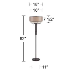 Franklin Iron Works Alamo Industrial Rustic Floor Lamp 62" Tall Bronze Metal Sheer Organza Outer Linen Fabric Inner Double Drum Shade For Living Room -Home Decor Store GUEST 5265f35b 3d09 4304 b50d 0dab942ffd48