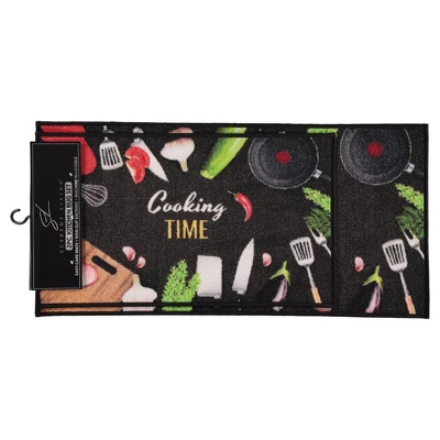 J&V TEXTILES 2-Piece Non Slip Kitchen Mat Rugs Comfort Standing Mats For Home Kitchen Entrance Door Mat (Cooking Time) 3 J&V TEXTILES 2-Piece Non Slip Kitchen Mat Rugs Comfort Standing Mats For Home Kitchen Entrance Door Mat (Cooking Time)