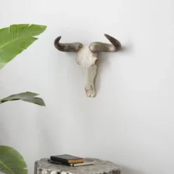 Polystone Cow Skull Wall Decor White - Olivia & May