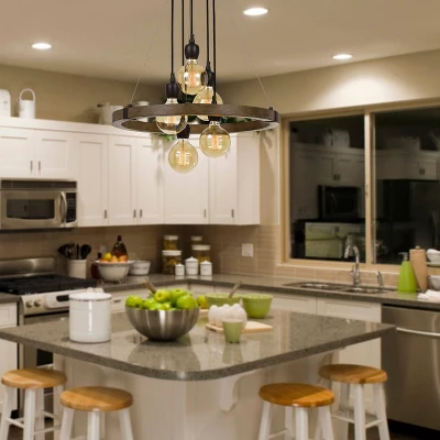 26.25" X 26.25" Metal/Wood Round Martos Chandelier (Includes Energy Efficient Light Bulb) Dark Brown - Cal Lighting 4 26.25" X 26.25" Metal/Wood Round Martos Chandelier (Includes Energy Efficient Light Bulb) Dark Brown - Cal Lighting - Image 2