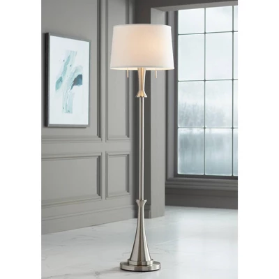 360 Lighting Karl Modern Floor Lamp Standing 63 3/4" Tall Brushed Nickel Metal White Tapered Drum Shade For Living Room House Bedroom Office Family 3 360 Lighting Karl Modern Floor Lamp Standing 63 3/4" Tall Brushed Nickel Metal White Tapered Drum Shade For Living Room House Bedroom Office Family