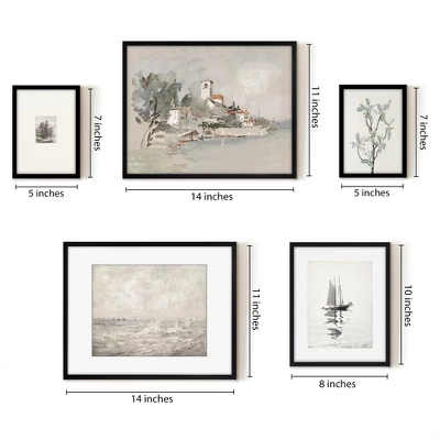 Americanflat 5 Piece Vintage Gallery Wall Art Set - Seaside Villa, Seascape In Greys, Calm Sailing, Tree Etching By Maple + Oak 4 Americanflat 5 Piece Vintage Gallery Wall Art Set - Seaside Villa, Seascape In Greys, Calm Sailing, Tree Etching By Maple + Oak - Image 2