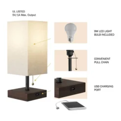 USB Rectangle Lamp With Wood Base (Includes LED Light Bulb) -Home Decor Store GUEST 5c6b0998 d80c 4154 a2aa e9f5431351a3